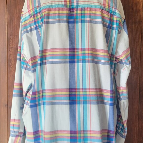 Club Room Men XXL Madras Plaid Shirt 100% Cotton Button Down Collar Long Sleeve - Picture 9 of 11